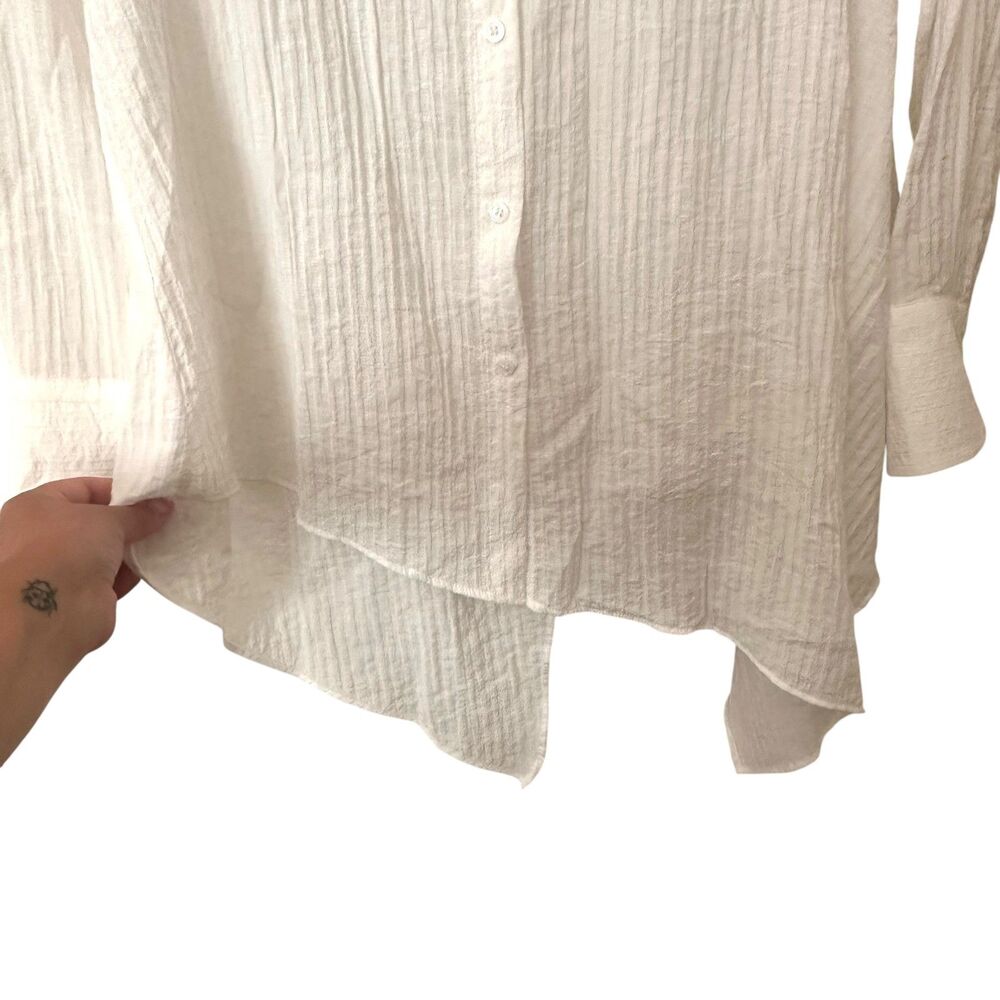 Zara Draped Button Down Oversized Blouse White Me… - image 3